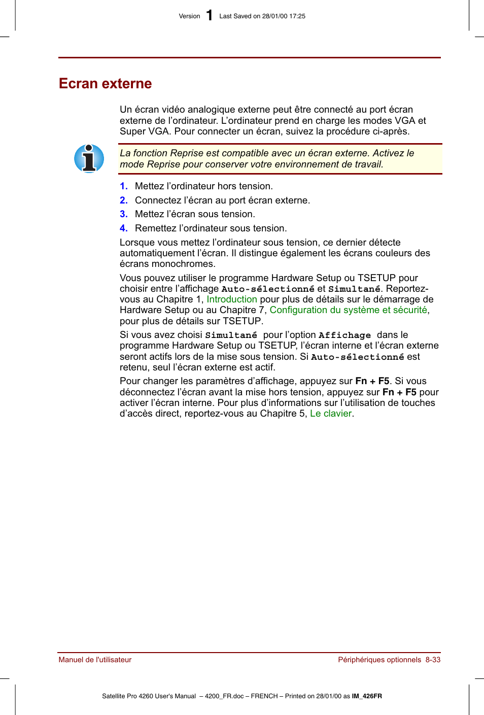 Ecran externe | Toshiba Satellite Pro 4220 User Manual | Page 151 / 238