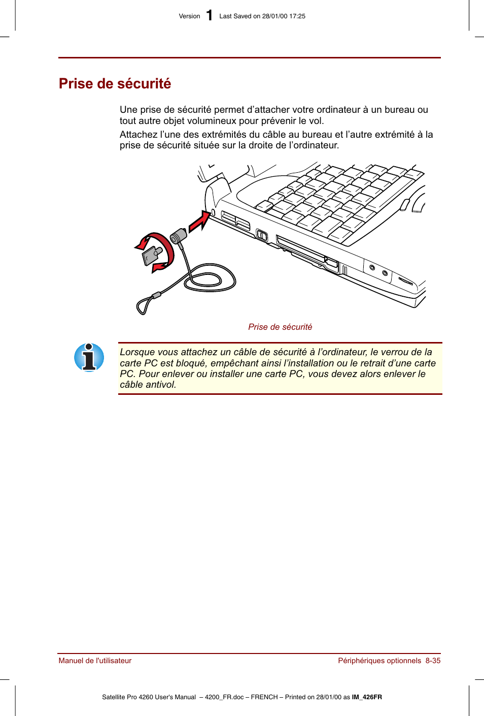 Prise de sécurité | Toshiba Satellite Pro 4220 User Manual | Page 153 / 238