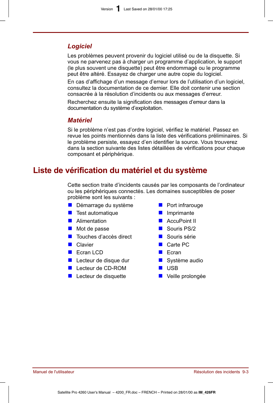 Liste de vérification du matériel et du système | Toshiba Satellite Pro 4220 User Manual | Page 157 / 238