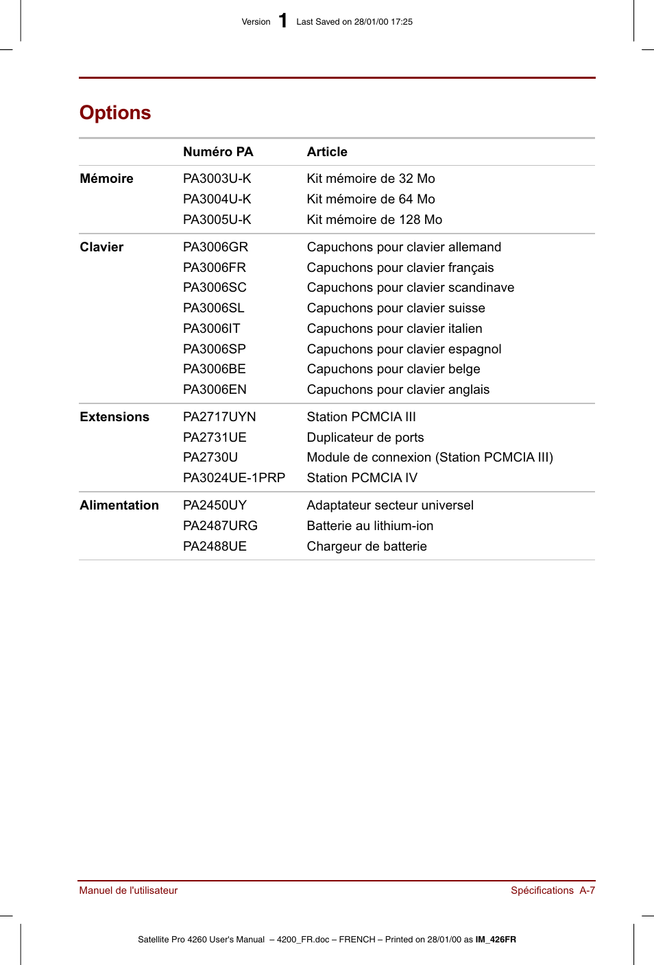 Options | Toshiba Satellite Pro 4220 User Manual | Page 189 / 238