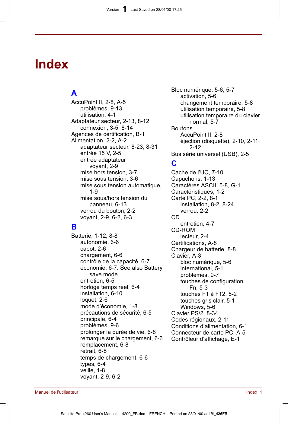 Index | Toshiba Satellite Pro 4220 User Manual | Page 233 / 238