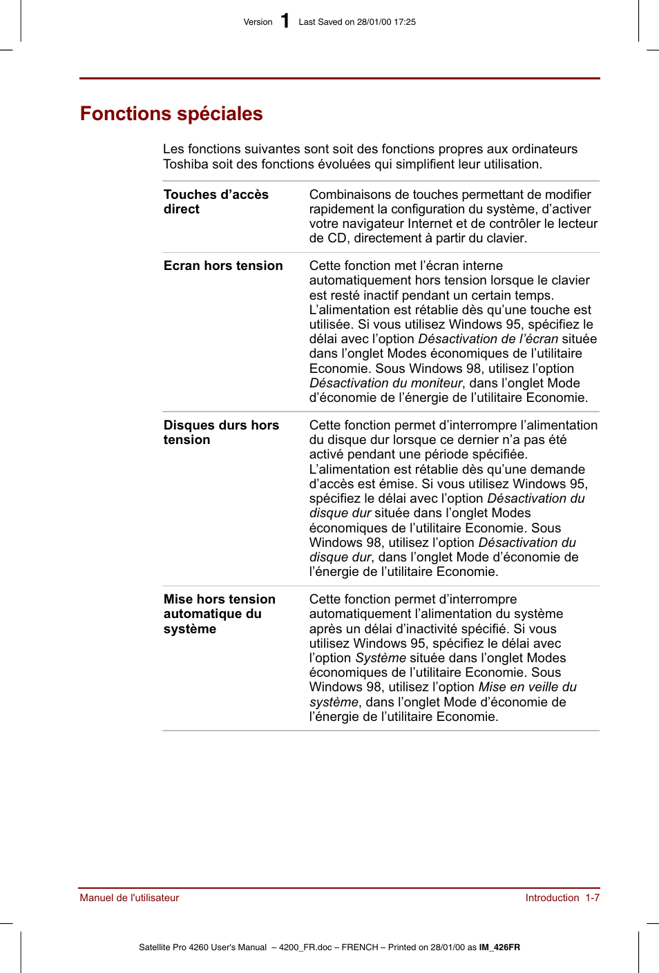 Fonctions spéciales | Toshiba Satellite Pro 4220 User Manual | Page 27 / 238