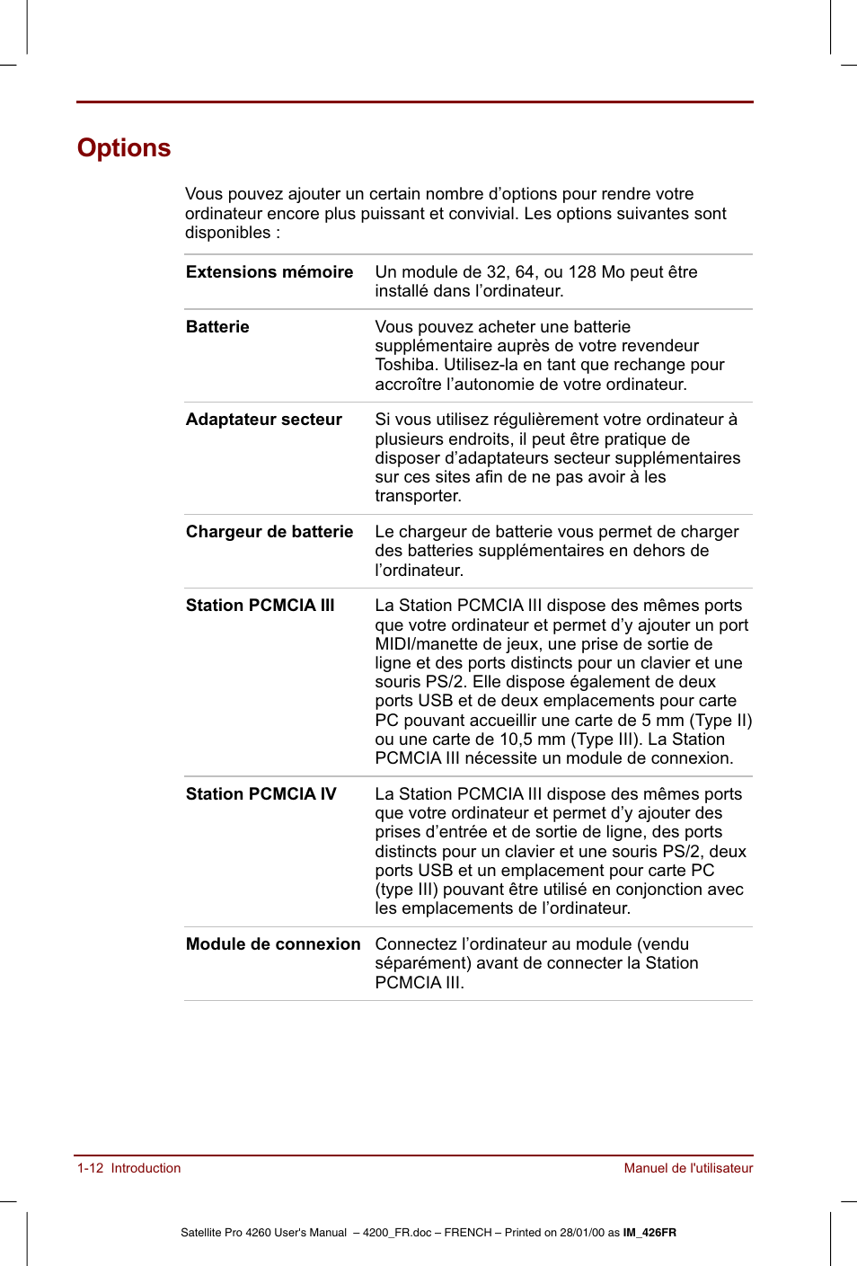 Options | Toshiba Satellite Pro 4220 User Manual | Page 32 / 238