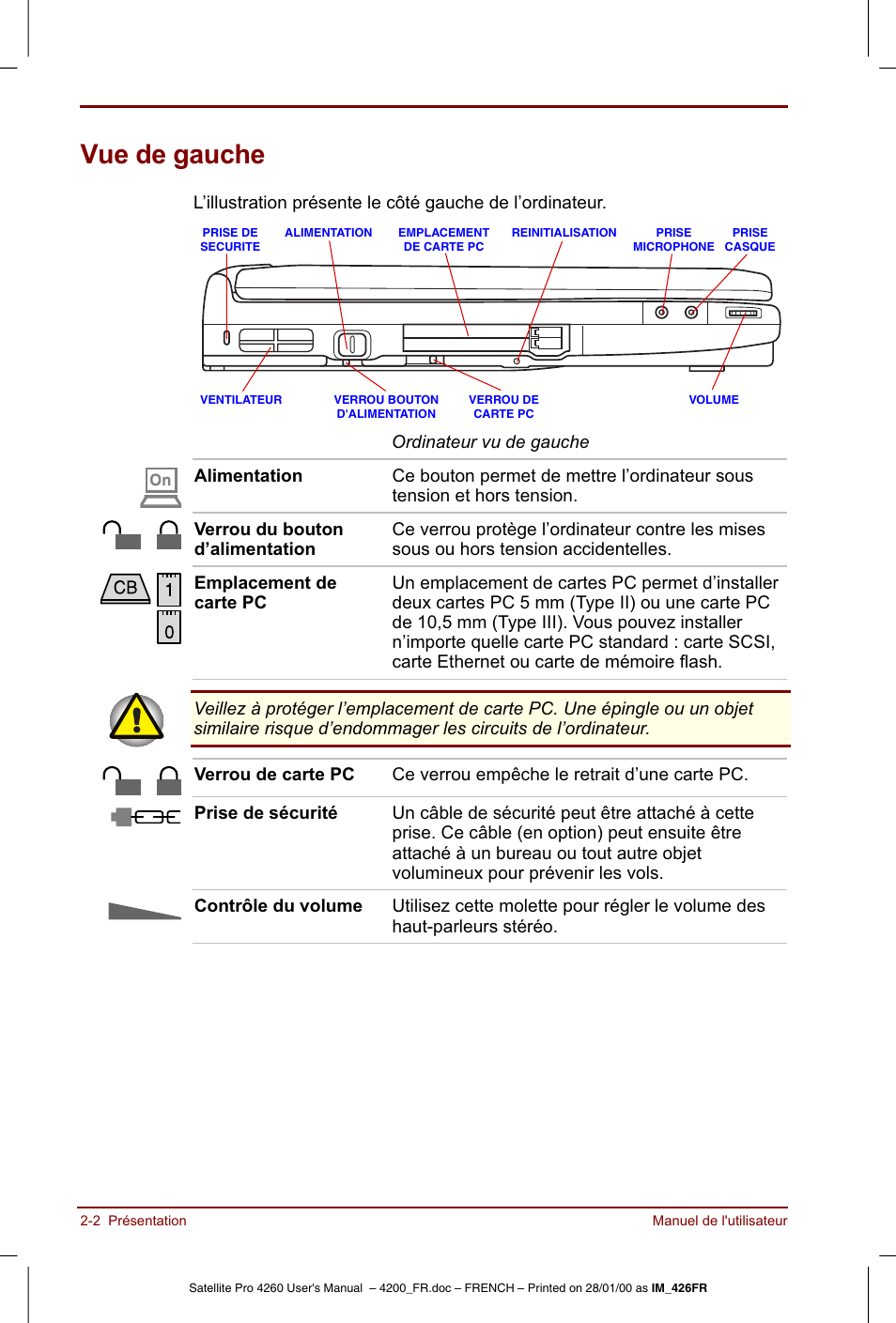 Vue de gauche | Toshiba Satellite Pro 4220 User Manual | Page 36 / 238