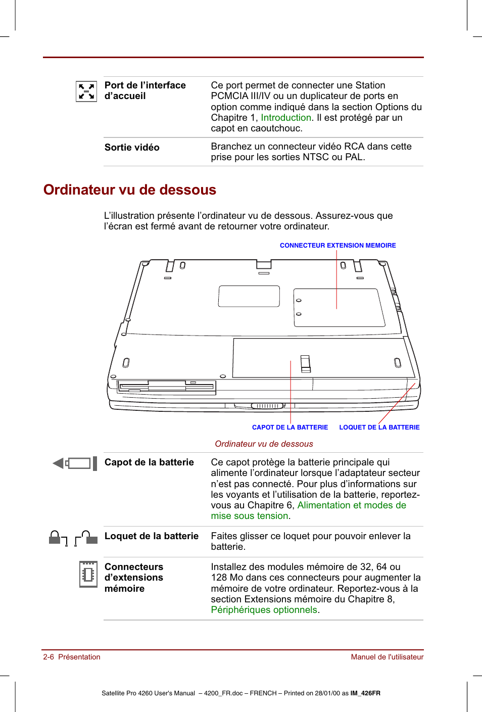 Ordinateur vu de dessous | Toshiba Satellite Pro 4220 User Manual | Page 40 / 238