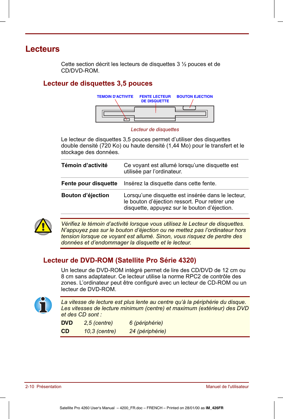 Lecteurs | Toshiba Satellite Pro 4220 User Manual | Page 44 / 238