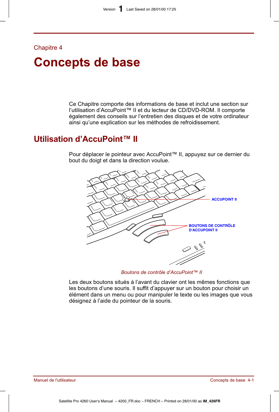 Chapitre 4, Concepts de base, Utilisation d’accupoint™ ii | Toshiba Satellite Pro 4220 User Manual | Page 59 / 238