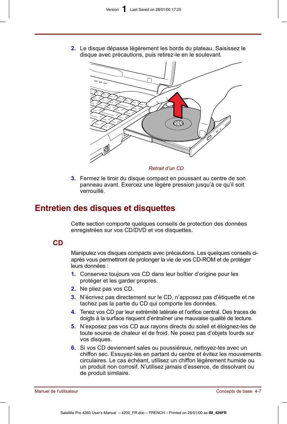 Entretien des disques et disquettes | Toshiba Satellite Pro 4220 User Manual | Page 65 / 238