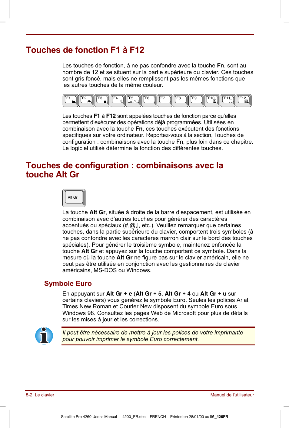 Touches de fonction f1 à f12 | Toshiba Satellite Pro 4220 User Manual | Page 72 / 238