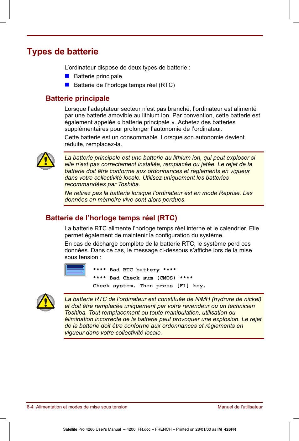 Types de batterie, G6h | Toshiba Satellite Pro 4220 User Manual | Page 82 / 238