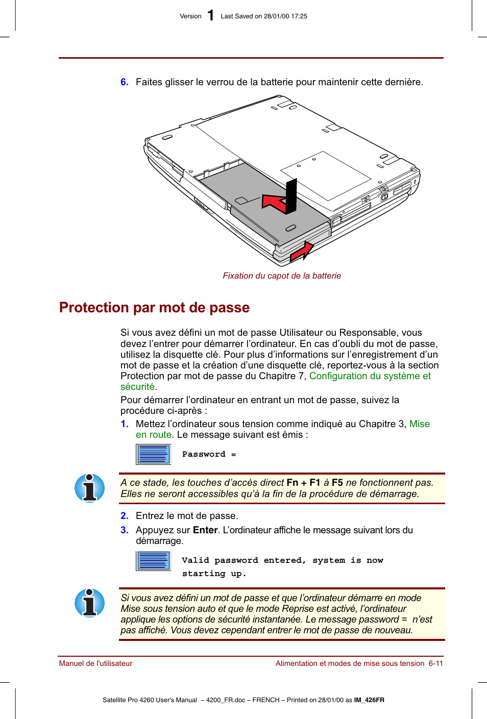 Protection par mot de passe | Toshiba Satellite Pro 4220 User Manual | Page 89 / 238