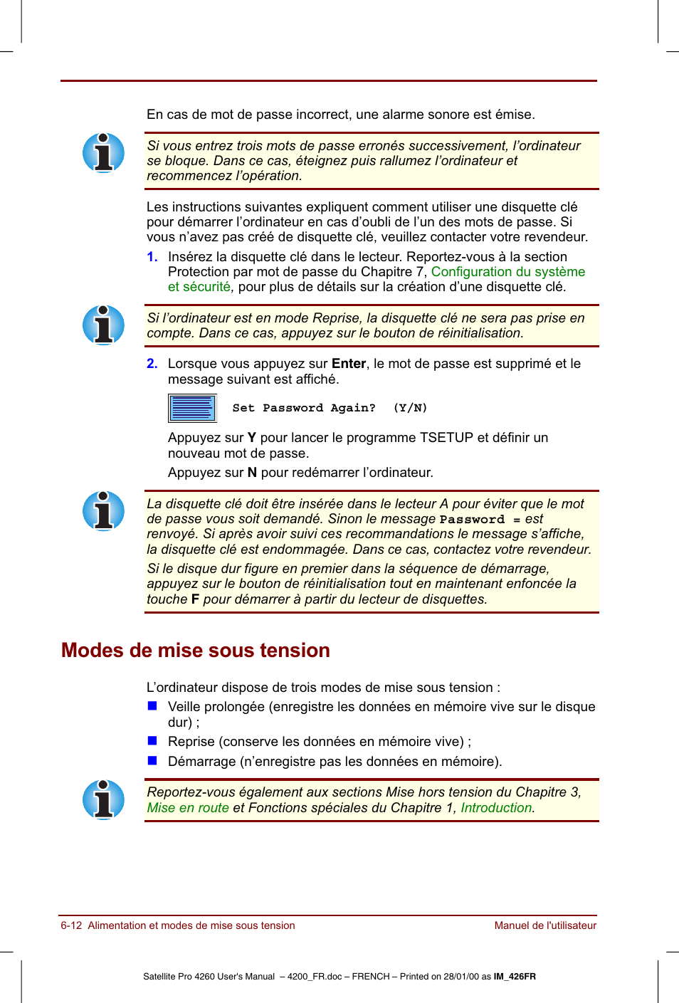 Modes de mise sous tension | Toshiba Satellite Pro 4220 User Manual | Page 90 / 238