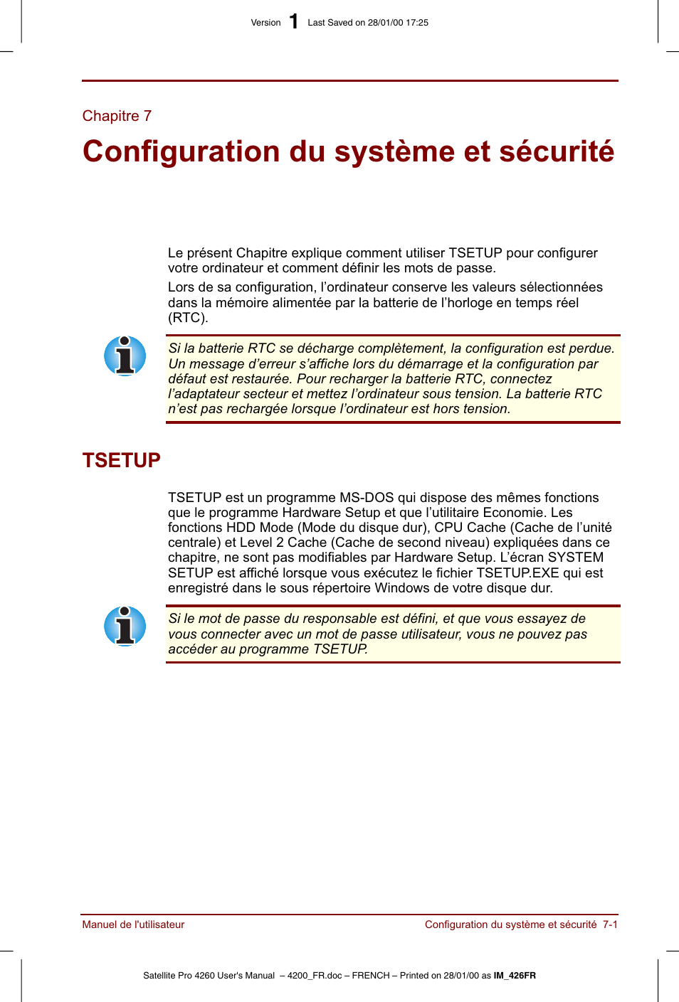 Chapitre 7, Configuration du système et sécurité, Tsetup | Toshiba Satellite Pro 4220 User Manual | Page 93 / 238