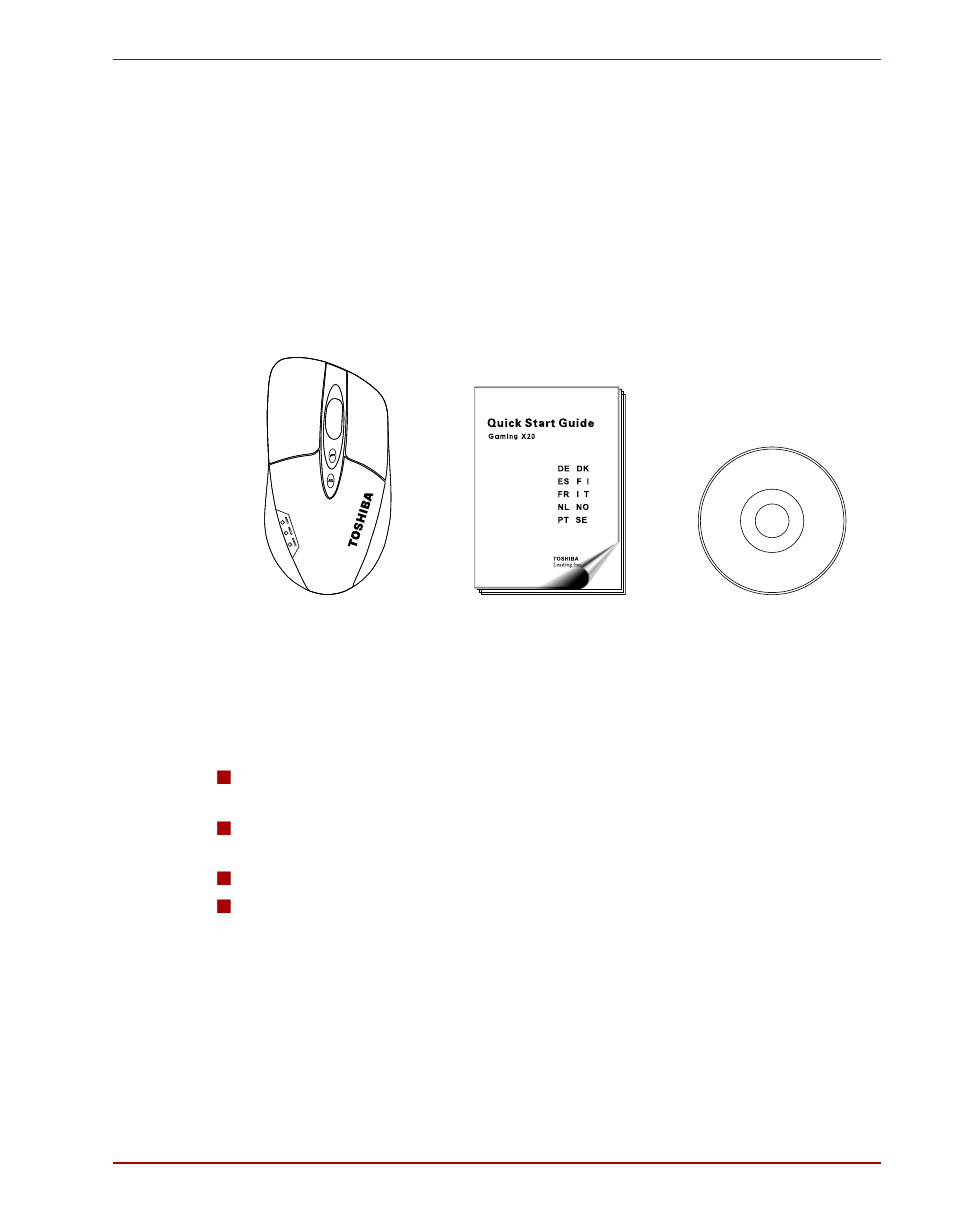 Manual del usuario, Introducción, Compruebe los componentes | Instrucciones de seguridad | Toshiba Gaming Mouse X20 User Manual | Page 29 / 102