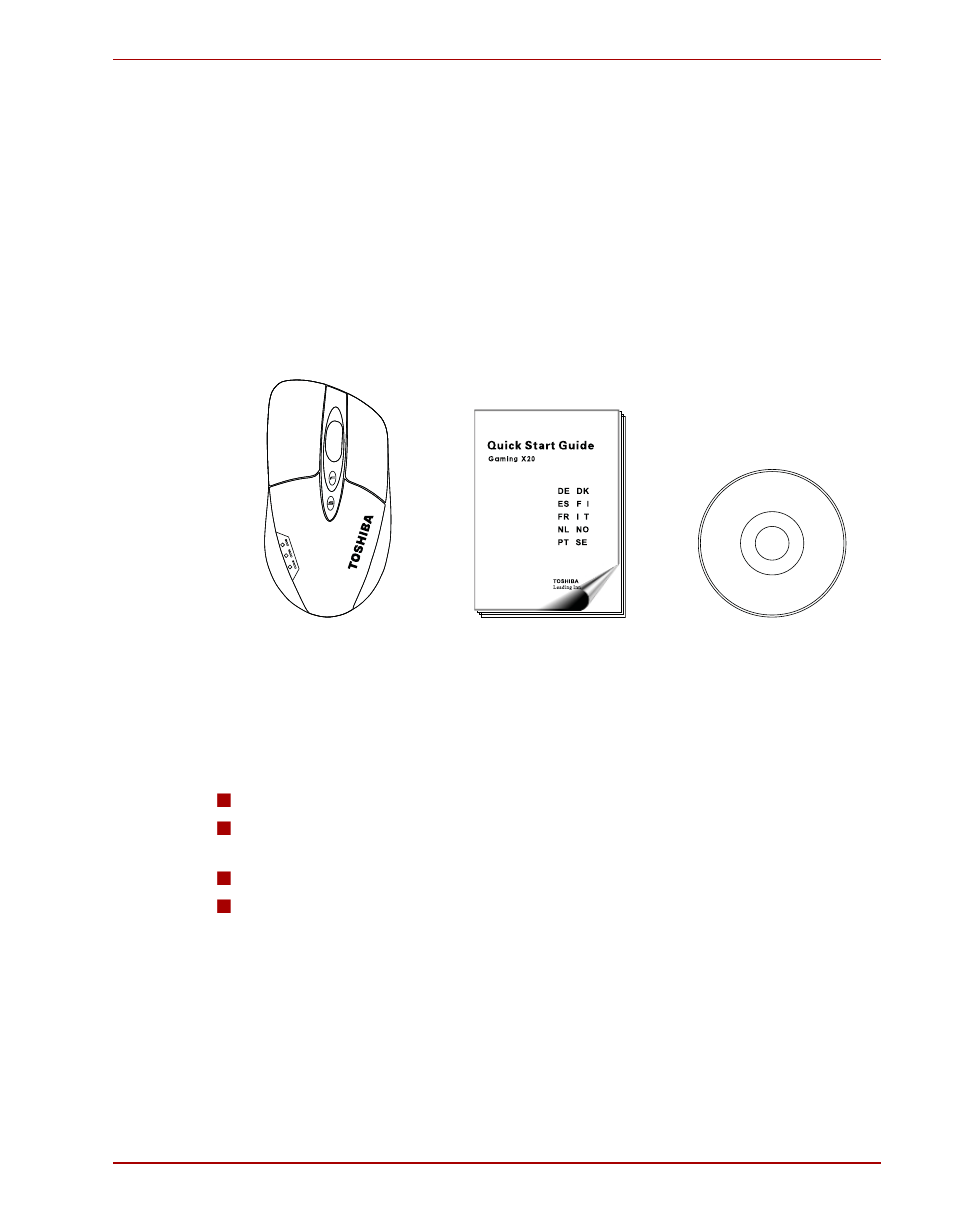 Manuel de l’utilisateur, Introduction, Vérification des composants | Consignes de sécurité, Vérification des composants consignes de sécurité | Toshiba Gaming Mouse X20 User Manual | Page 47 / 102