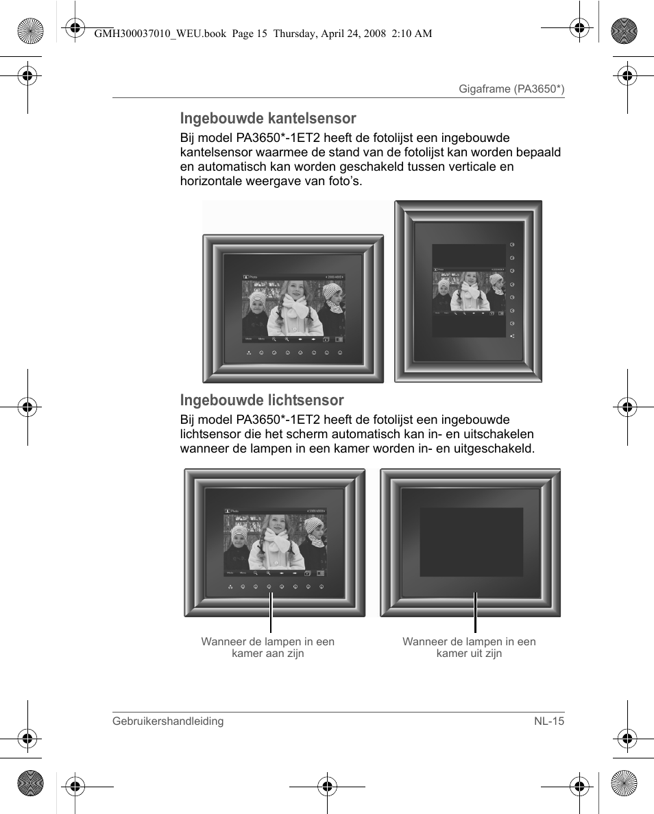 Ingebouwde kantelsensor, Ingebouwde lichtsensor | Toshiba Gigaframe Q-Series User Manual | Page 115 / 220