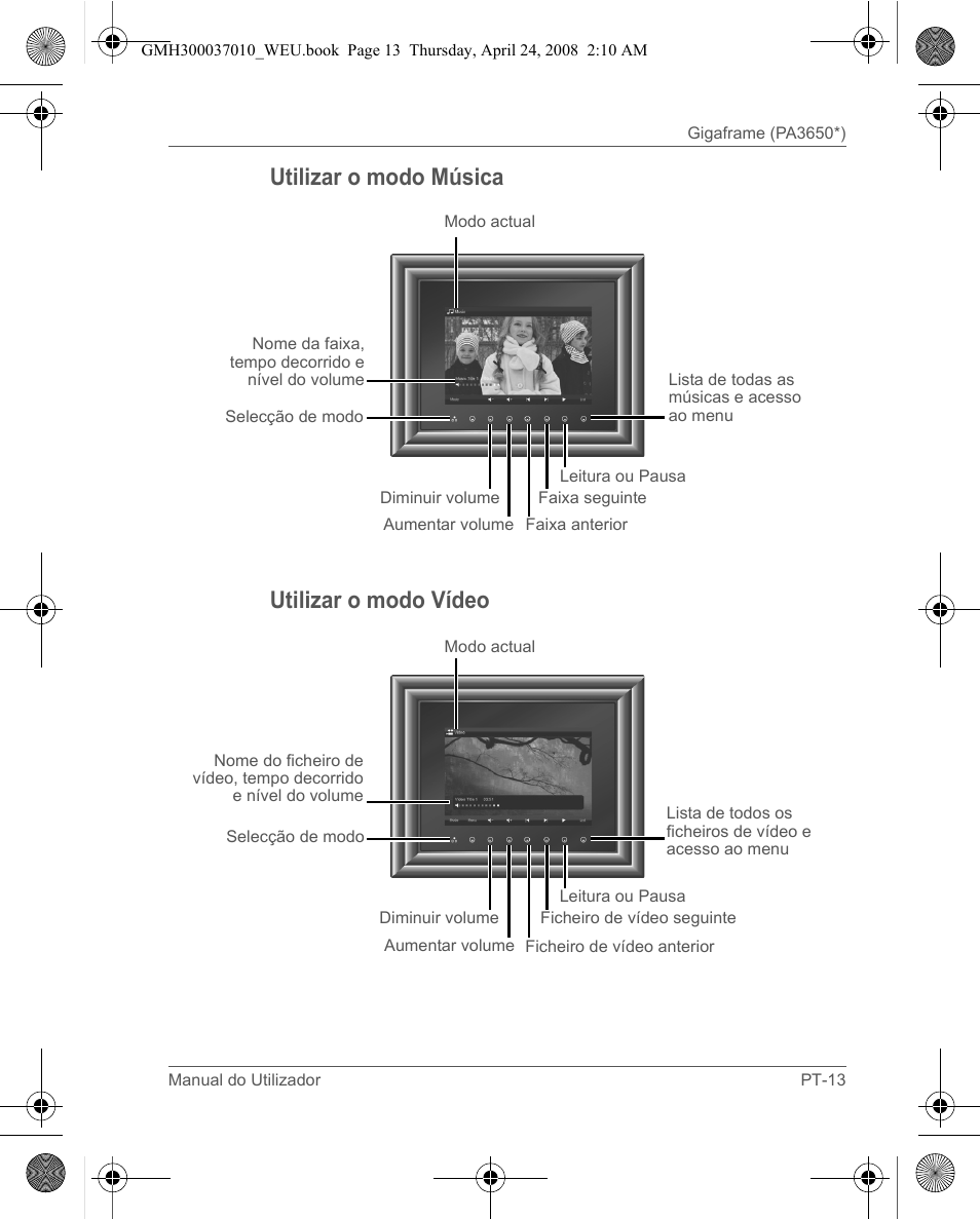 Utilizar o modo música utilizar o modo vídeo | Toshiba Gigaframe Q-Series User Manual | Page 133 / 220