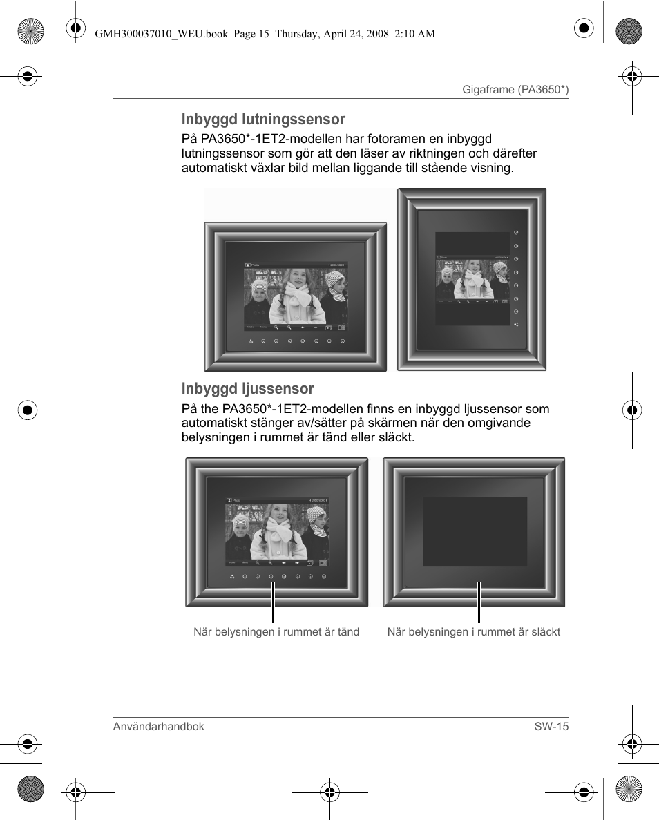 Inbyggd lutningssensor, Inbyggd ljussensor | Toshiba Gigaframe Q-Series User Manual | Page 155 / 220