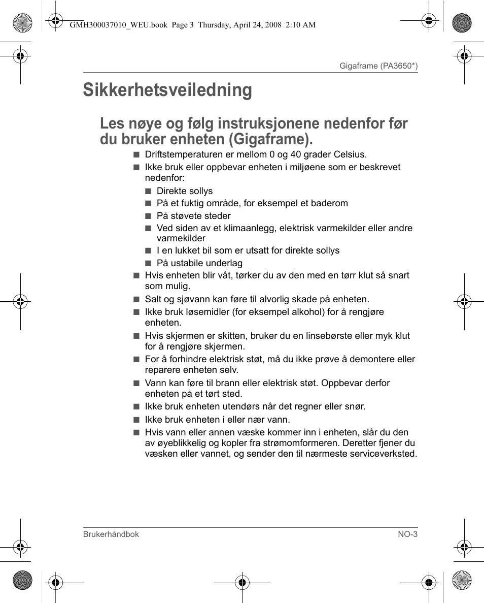 Sikkerhetsveiledning | Toshiba Gigaframe Q-Series User Manual | Page 163 / 220