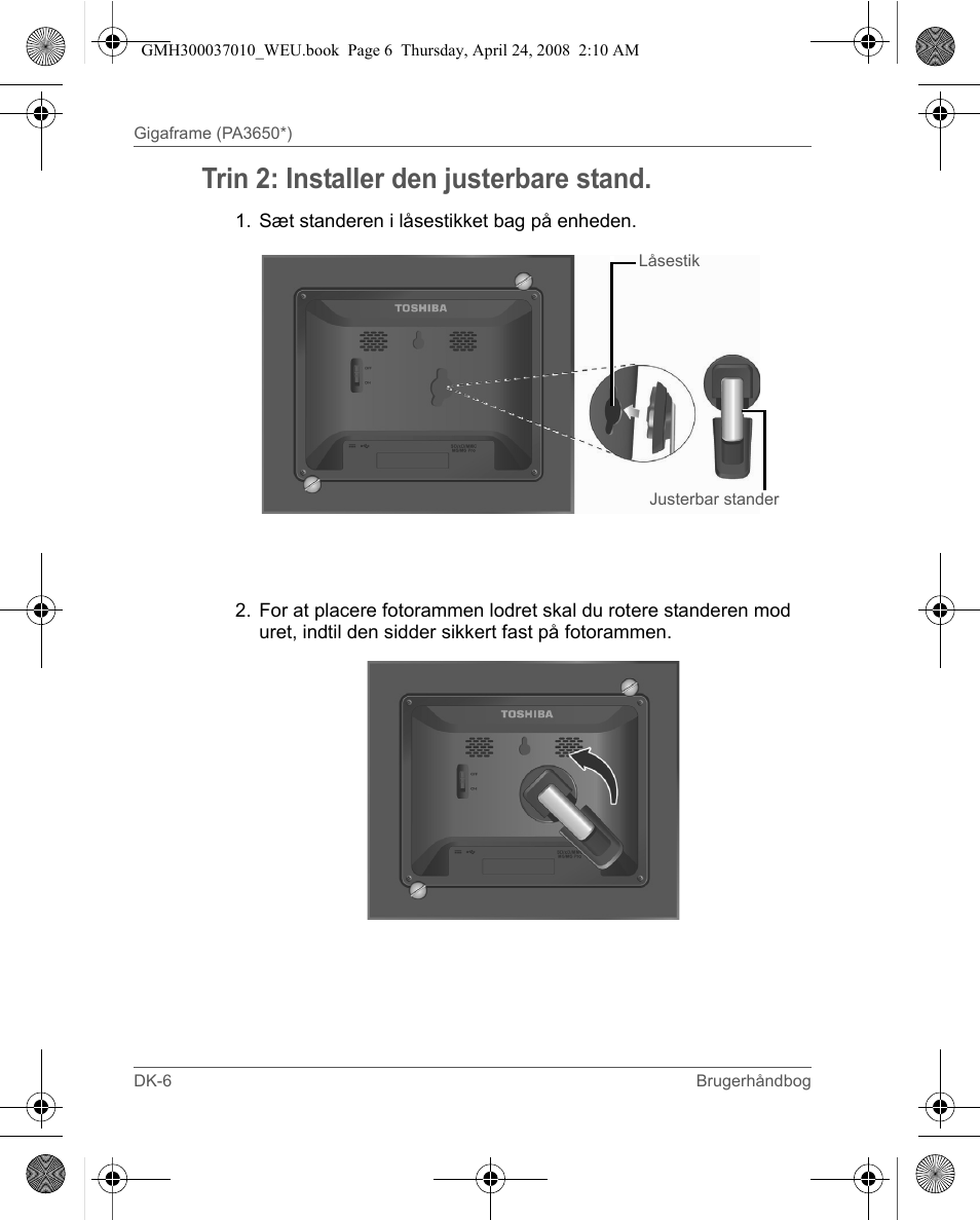 Trin 2: installer den justerbare stand | Toshiba Gigaframe Q-Series User Manual | Page 186 / 220