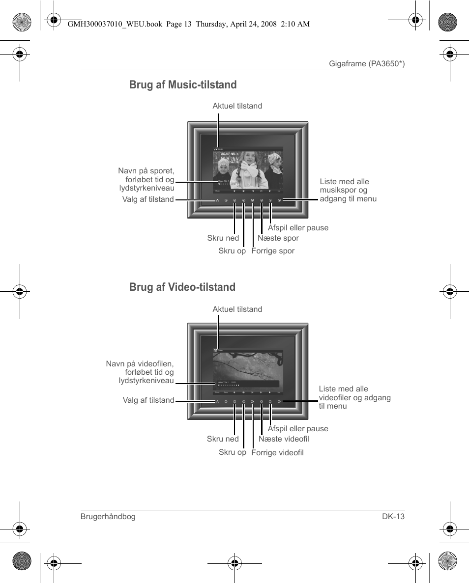 Brug af music-tilstand brug af video-tilstand | Toshiba Gigaframe Q-Series User Manual | Page 193 / 220