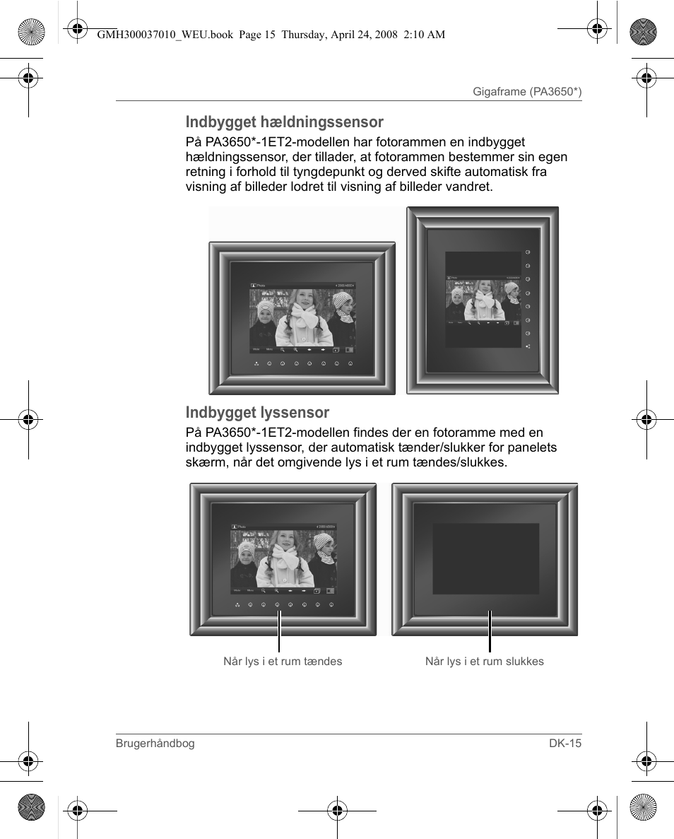 Indbygget hældningssensor, Indbygget lyssensor | Toshiba Gigaframe Q-Series User Manual | Page 195 / 220