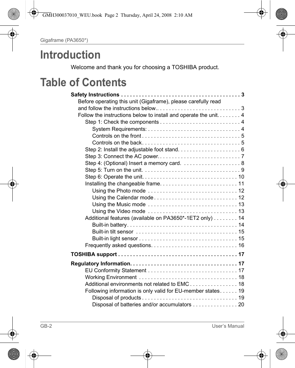 Toshiba Gigaframe Q-Series User Manual | Page 2 / 220