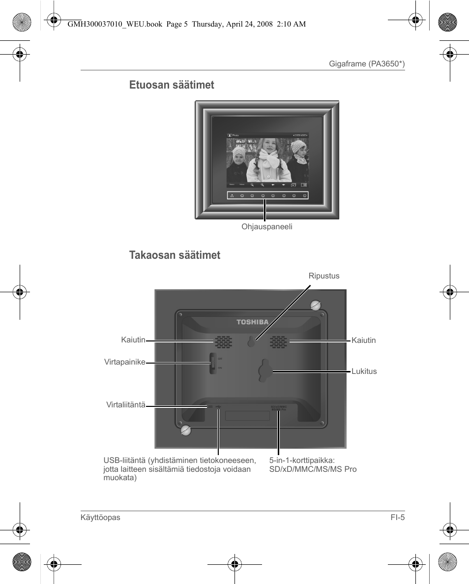 Etuosan säätimet takaosan säätimet | Toshiba Gigaframe Q-Series User Manual | Page 205 / 220