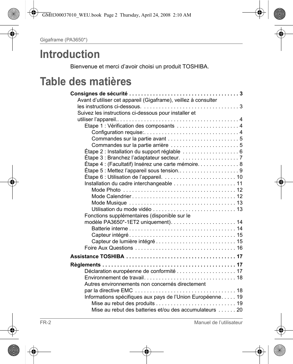 Toshiba Gigaframe Q-Series User Manual | Page 22 / 220