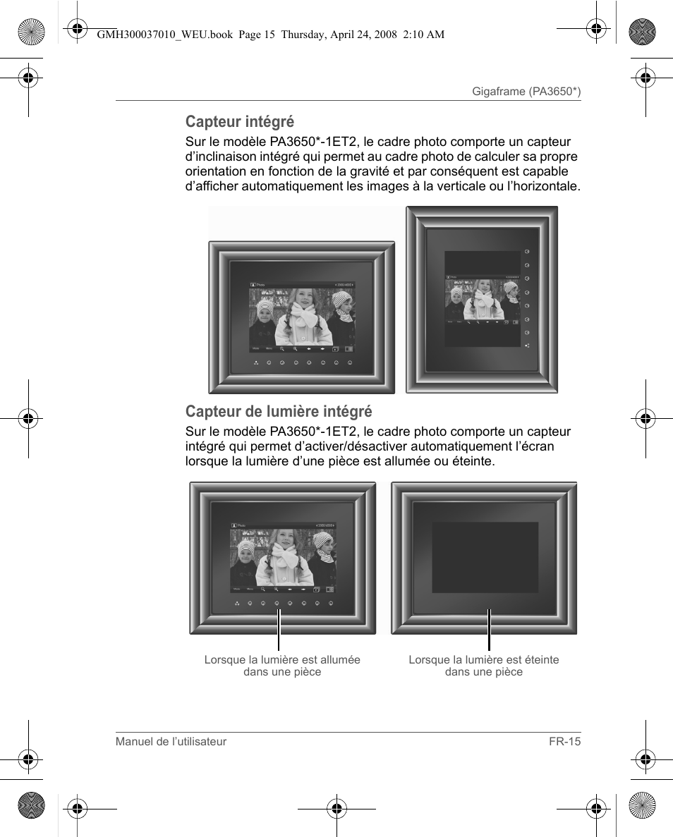 Capteur intégré, Capteur de lumière intégré | Toshiba Gigaframe Q-Series User Manual | Page 35 / 220