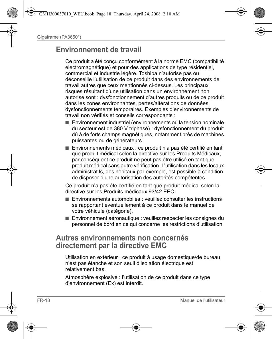 Environnement de travail | Toshiba Gigaframe Q-Series User Manual | Page 38 / 220