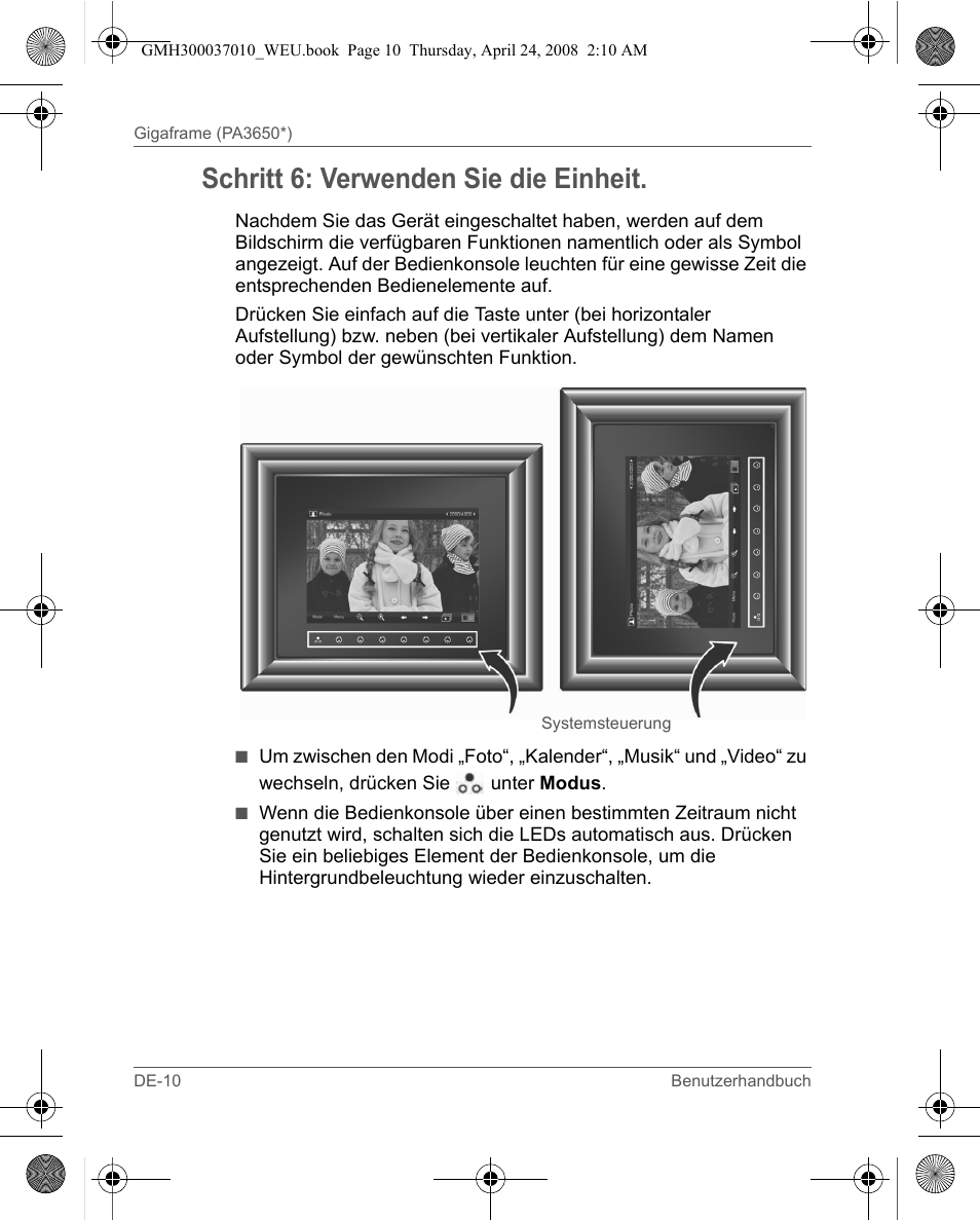 Schritt 6: verwenden sie die einheit | Toshiba Gigaframe Q-Series User Manual | Page 50 / 220
