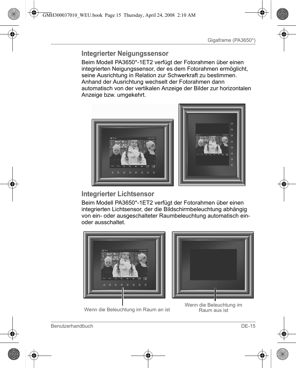 Integrierter neigungssensor, Integrierter lichtsensor | Toshiba Gigaframe Q-Series User Manual | Page 55 / 220