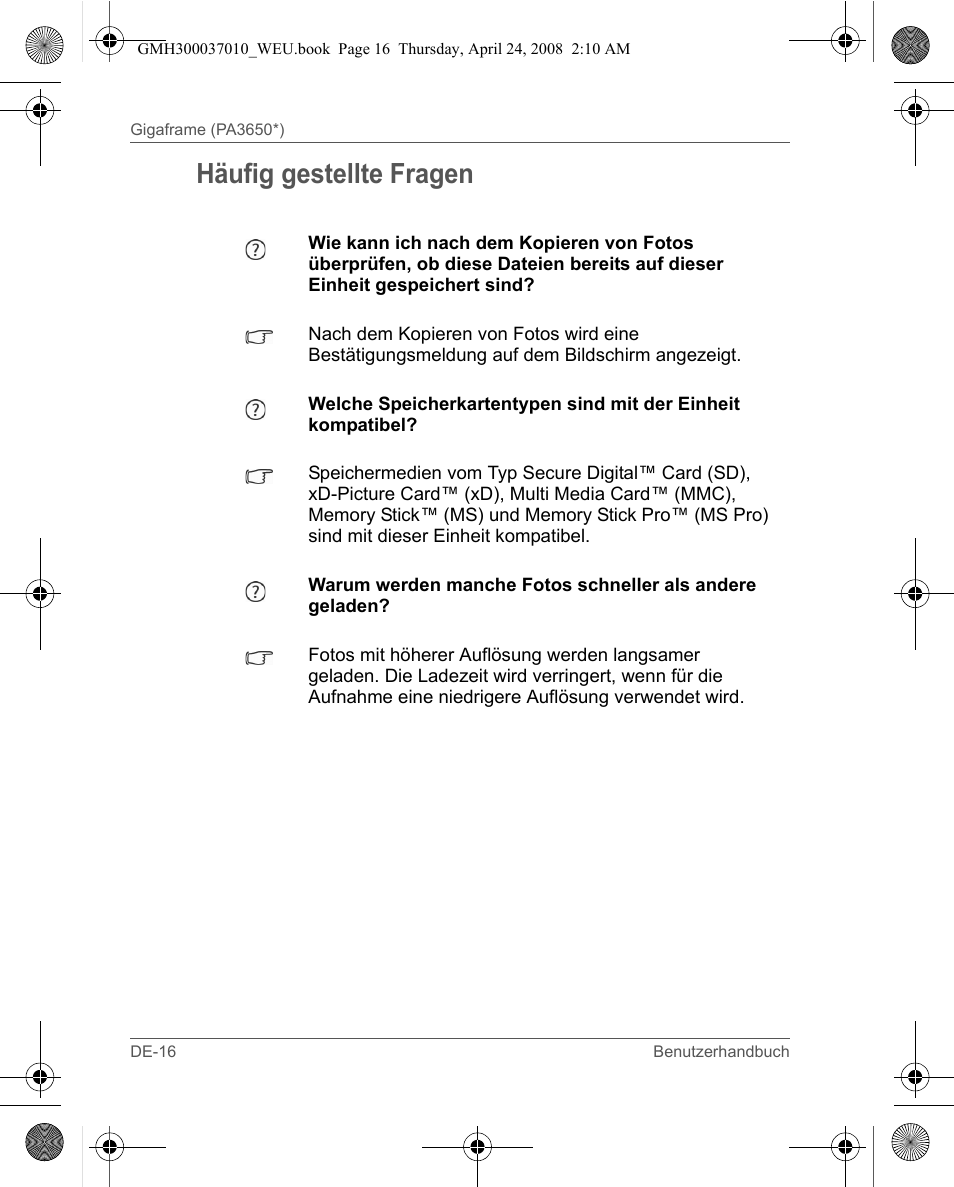 Häufig gestellte fragen | Toshiba Gigaframe Q-Series User Manual | Page 56 / 220