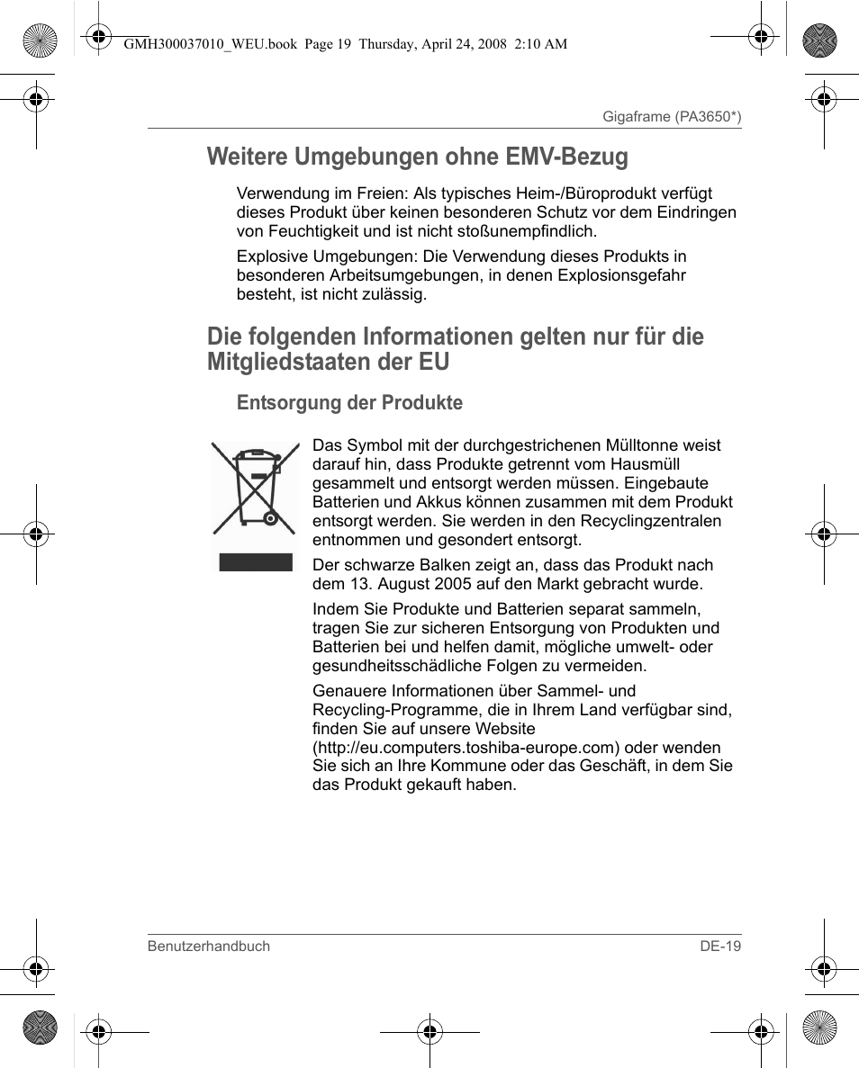 Weitere umgebungen ohne emv-bezug | Toshiba Gigaframe Q-Series User Manual | Page 59 / 220