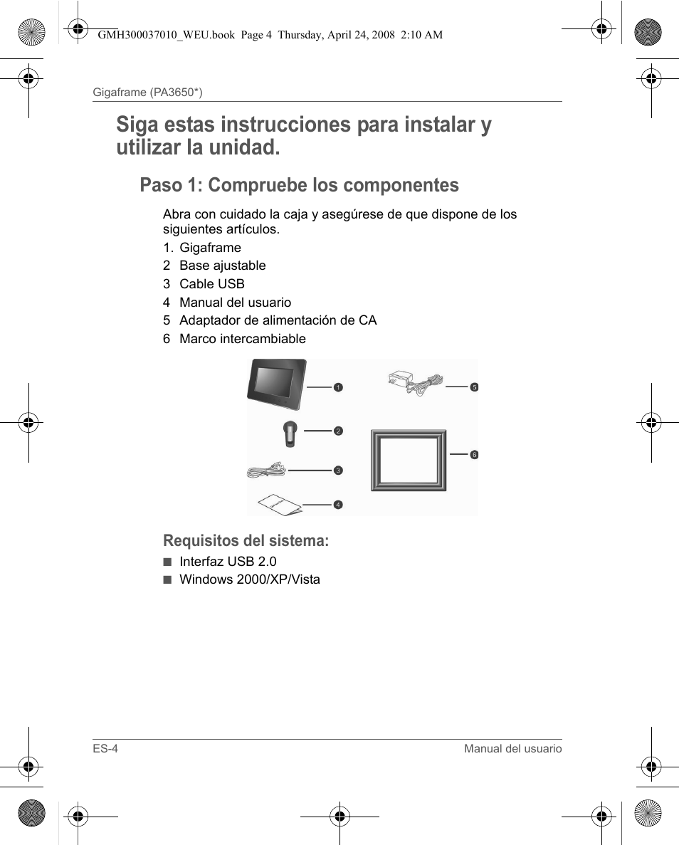 Paso 1: compruebe los componentes | Toshiba Gigaframe Q-Series User Manual | Page 64 / 220