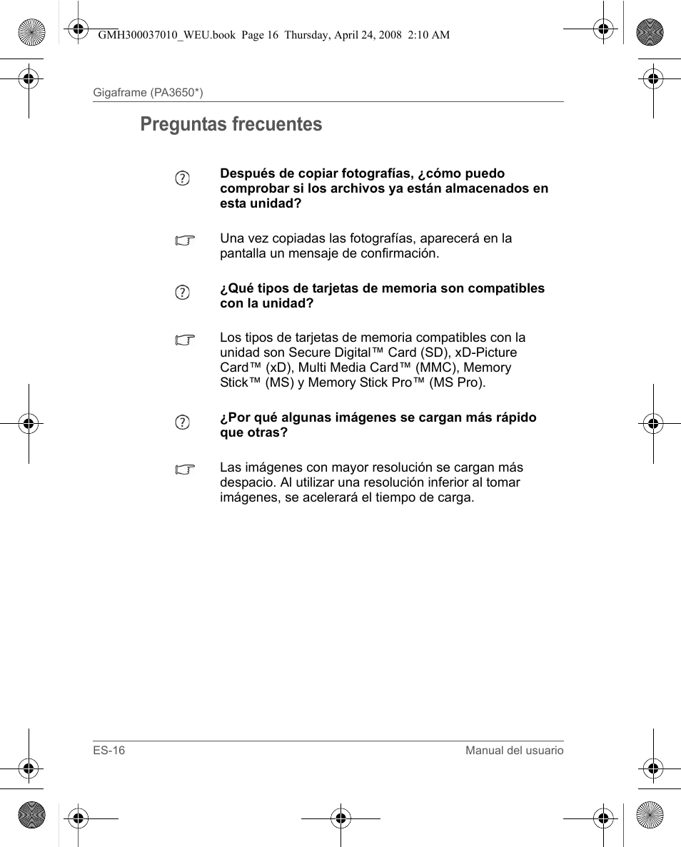 Preguntas frecuentes | Toshiba Gigaframe Q-Series User Manual | Page 76 / 220