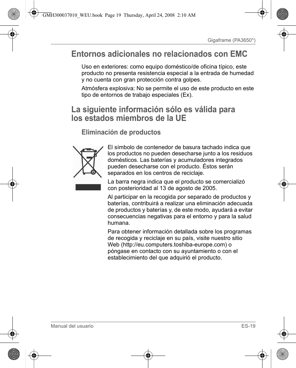 Entornos adicionales no relacionados con emc | Toshiba Gigaframe Q-Series User Manual | Page 79 / 220