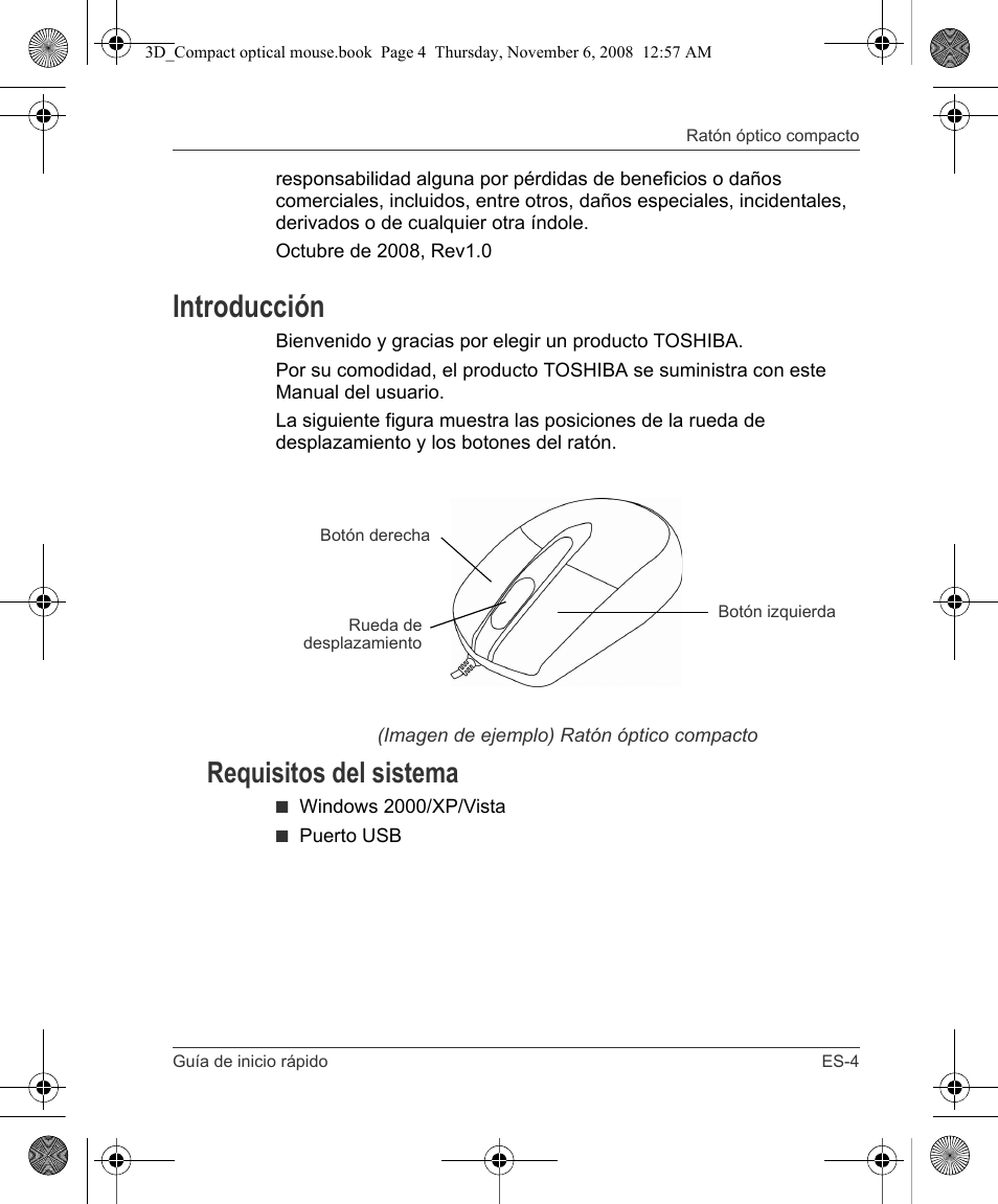 Introducción, Requisitos del sistema | Toshiba Compact Optical Mouse User Manual | Page 23 / 68