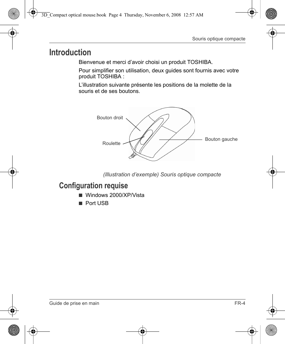 Introduction, Configuration requise | Toshiba Compact Optical Mouse User Manual | Page 35 / 68