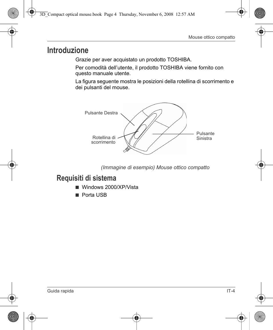 Introduzione, Requisiti di sistema | Toshiba Compact Optical Mouse User Manual | Page 41 / 68