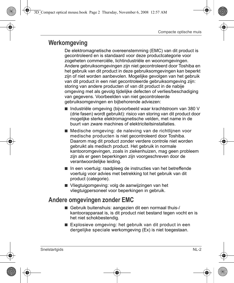 Werkomgeving, Andere omgevingen zonder emc | Toshiba Compact Optical Mouse User Manual | Page 45 / 68