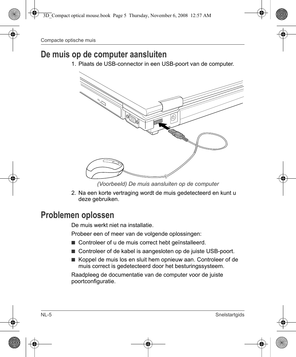 De muis op de computer aansluiten, Problemen oplossen | Toshiba Compact Optical Mouse User Manual | Page 48 / 68