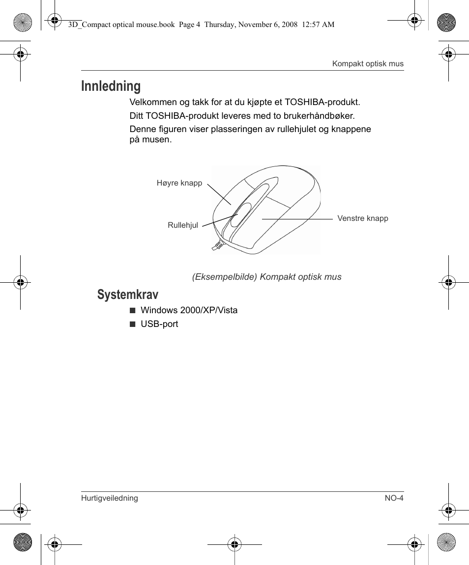 Innledning, Systemkrav | Toshiba Compact Optical Mouse User Manual | Page 53 / 68