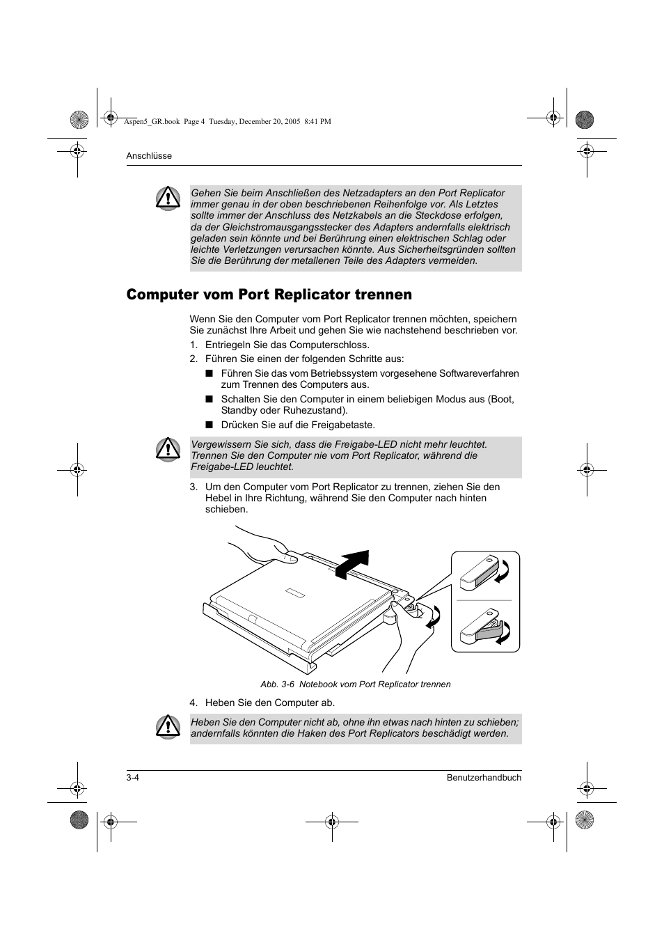 Computer vom port replicator trennen | Toshiba Express Port Replicator User Manual | Page 102 / 280