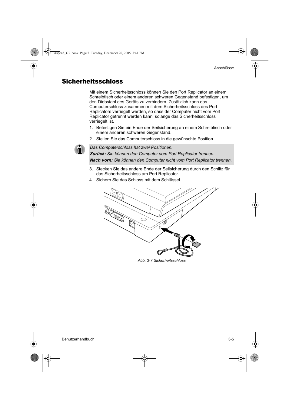 Sicherheitsschloss | Toshiba Express Port Replicator User Manual | Page 103 / 280