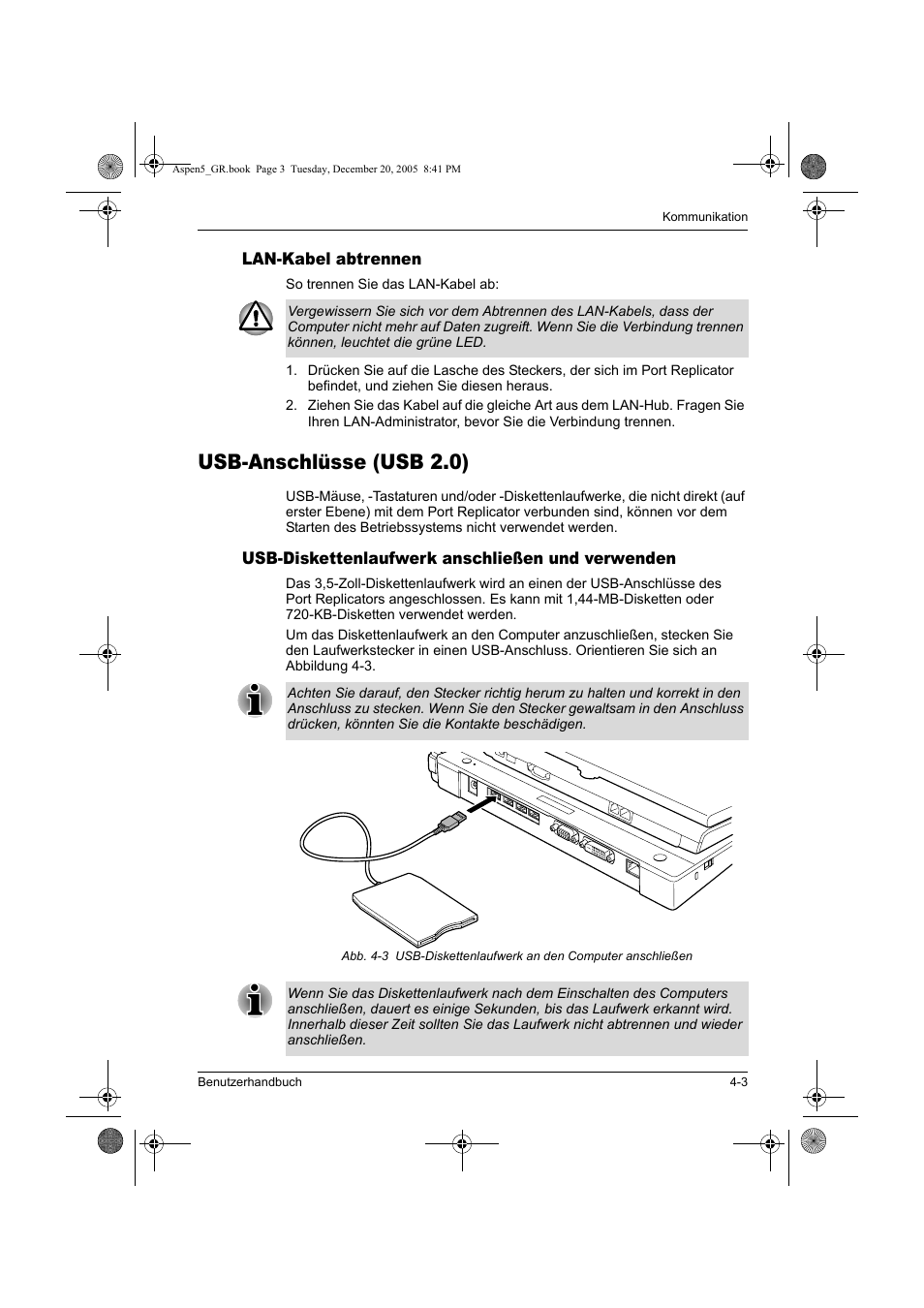 Usb-anschlüsse (usb 2.0) | Toshiba Express Port Replicator User Manual | Page 107 / 280