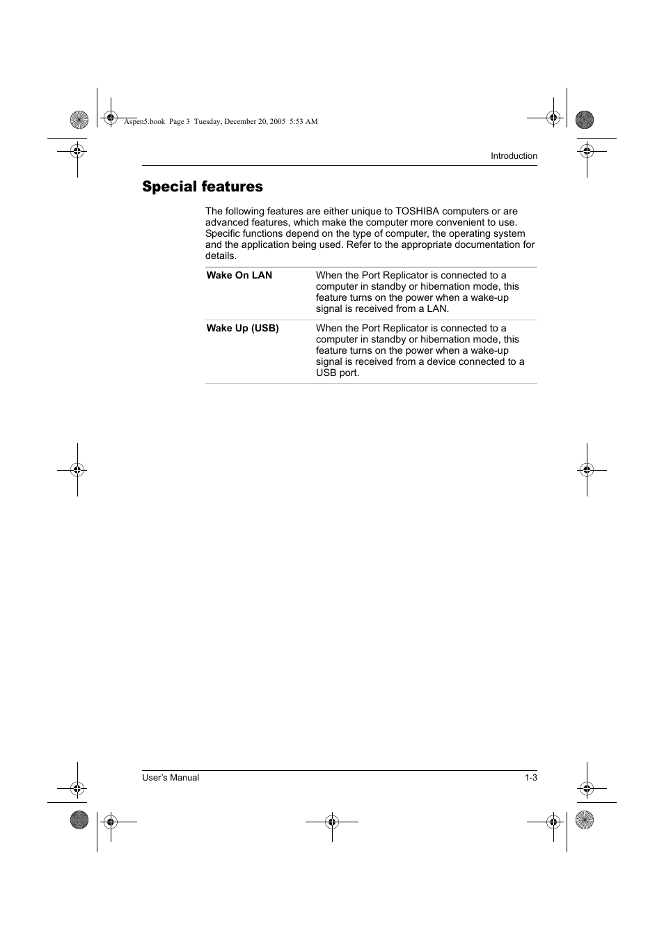 Special features | Toshiba Express Port Replicator User Manual | Page 11 / 280