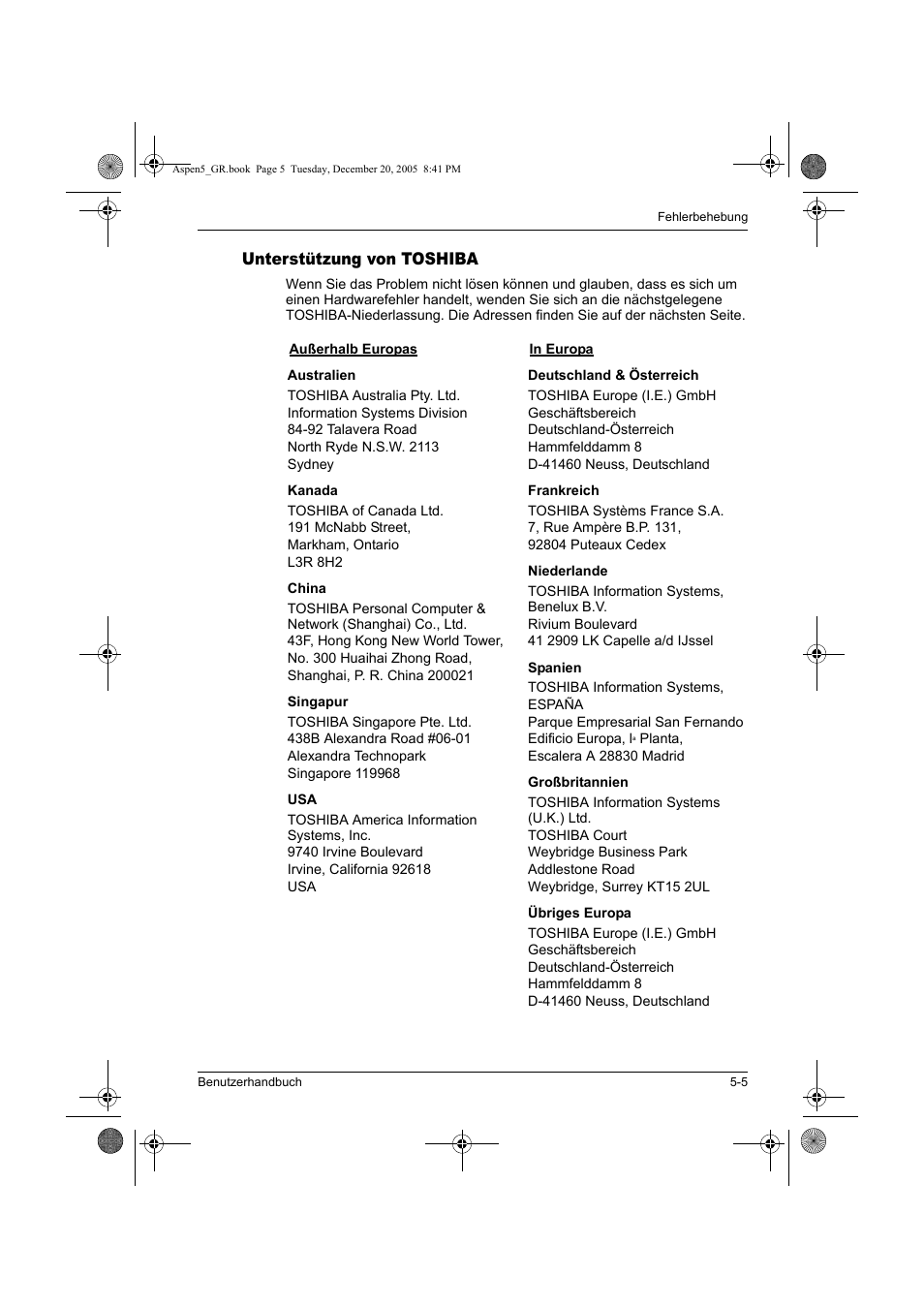 Unterstützung von toshiba | Toshiba Express Port Replicator User Manual | Page 113 / 280
