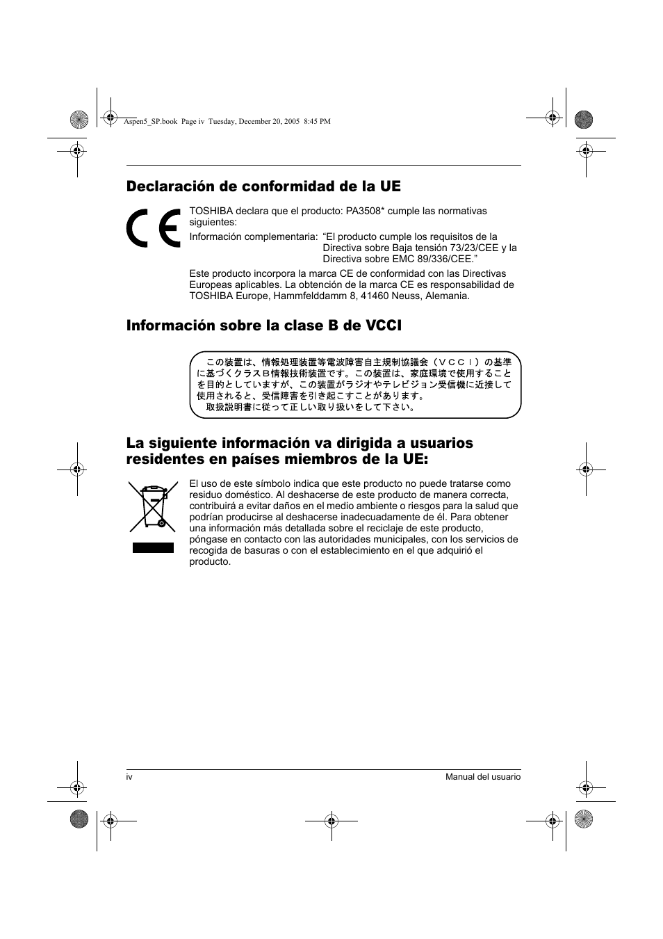 Declaración de conformidad de la ue | Toshiba Express Port Replicator User Manual | Page 124 / 280